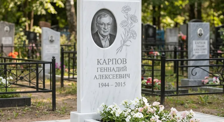 Памятник с гравировкой гвоздик — выполненная работа «Карпов» в Новокузнецке