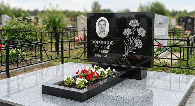Памятник с гравировкой гвоздик — выполненная работа «Воронцов» в Новокузнецке