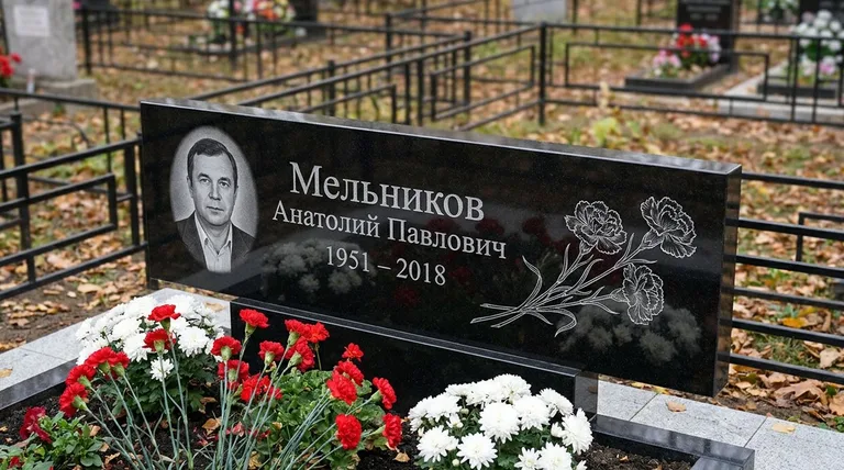 Памятник с гравировкой гвоздик — выполненная работа «Мельников» в Новокузнецке