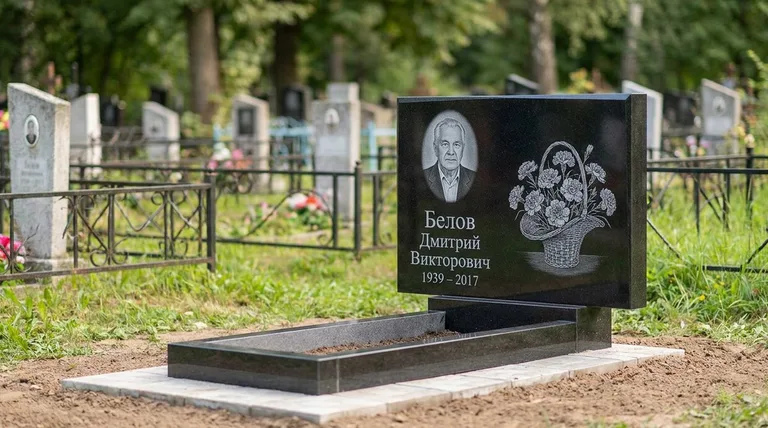 Памятник с гравировкой гвоздик — выполненная работа «Белов» в Новокузнецке