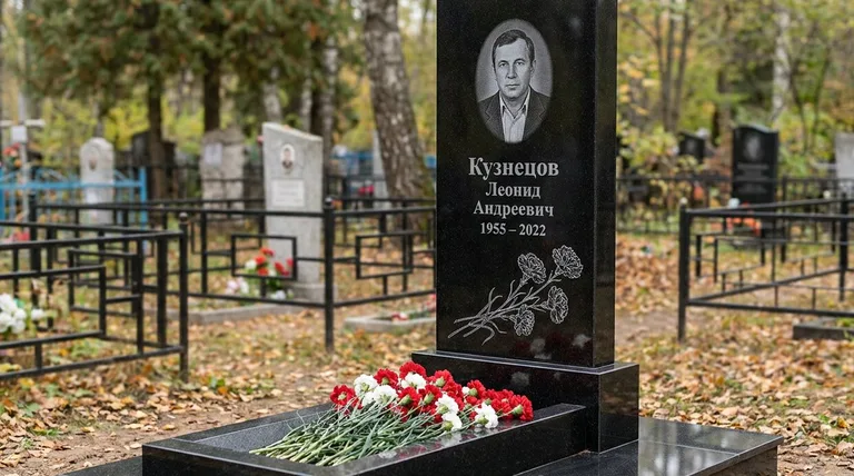 Памятник с гравировкой гвоздик — выполненная работа «Кузнецов» в Новокузнецке