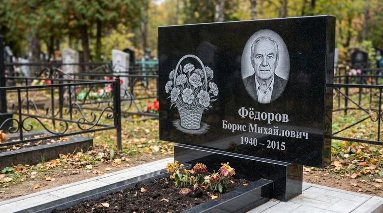 Памятник с гравировкой гвоздик — выполненная работа «Фёдоров» в Новокузнецке