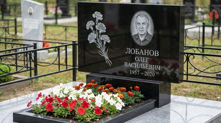 Памятник с гравировкой гвоздик — выполненная работа «Лобанов» в Новокузнецке