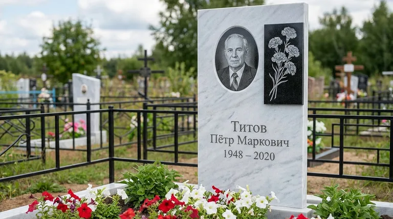 Памятник с гравировкой гвоздик — выполненная работа «Титов» в Новокузнецке