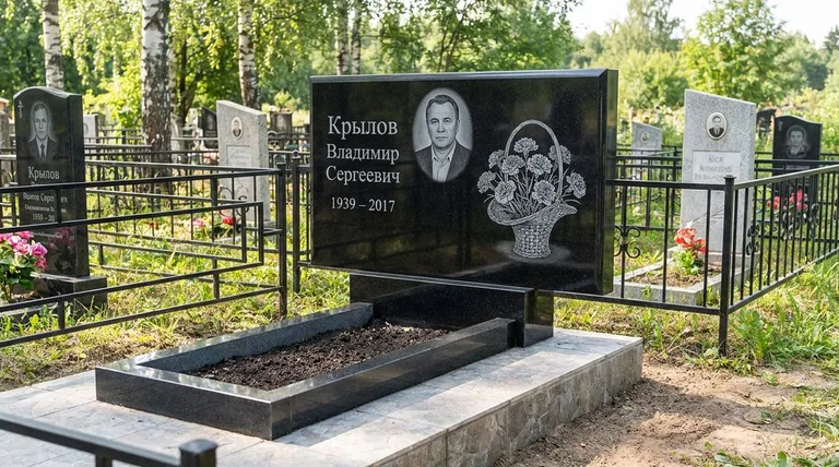 Памятник с гравировкой гвоздик — выполненная работа «Крылов» в Новокузнецке