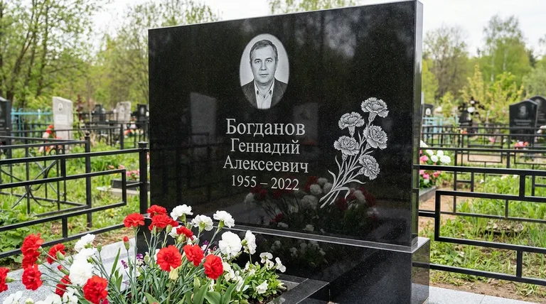 Памятник с гравировкой гвоздик — выполненная работа «Богданов» в Новокузнецке