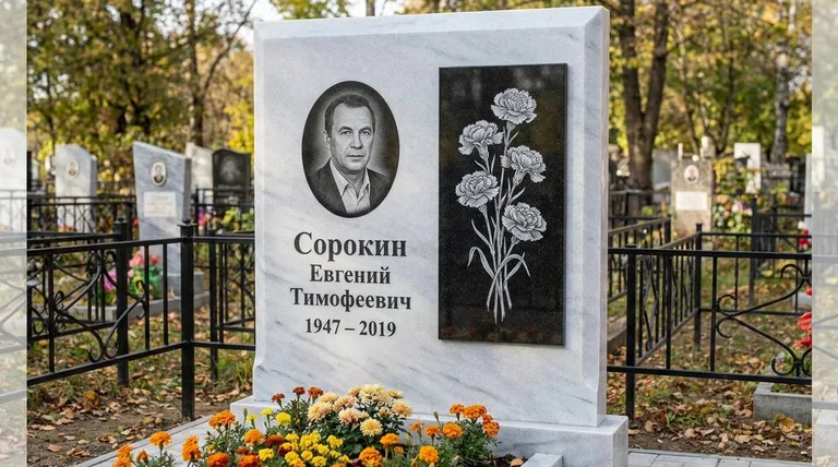 Памятник с гравировкой гвоздик — выполненная работа «Сорокин» в Новокузнецке
