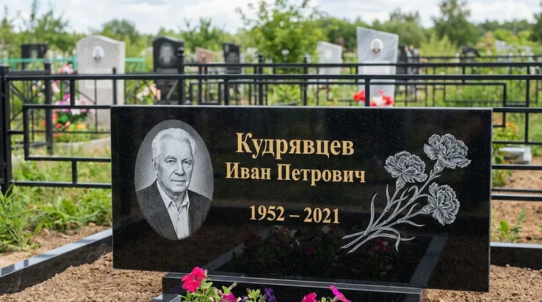 Памятник с гравировкой гвоздик — выполненная работа «Кудрявцев» в Новокузнецке