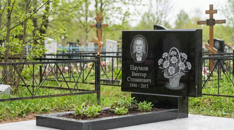 Памятник с гравировкой гвоздик — выполненная работа «Наумов» в Новокузнецке