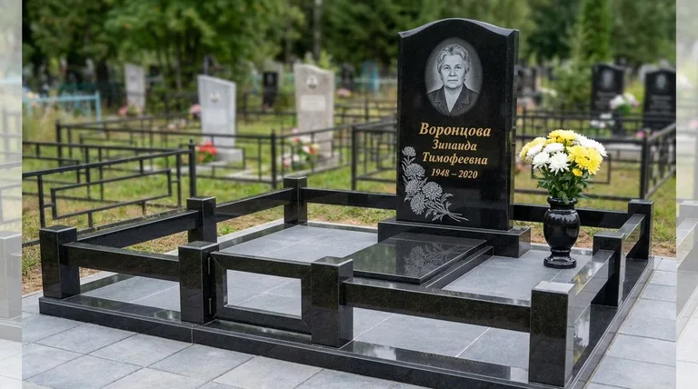 Памятник с гравировкой хризантем — выполненная работа «Воронцова» в Новокузнецке
