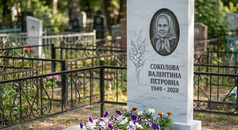 Памятник с гравировкой ландышей — выполненная работа «Соколова» в Новокузнецке