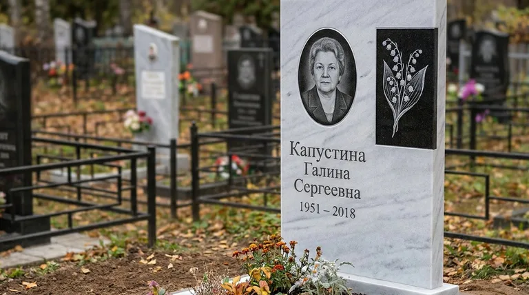 Памятник с гравировкой ландышей — выполненная работа «Капустина» в Новокузнецке