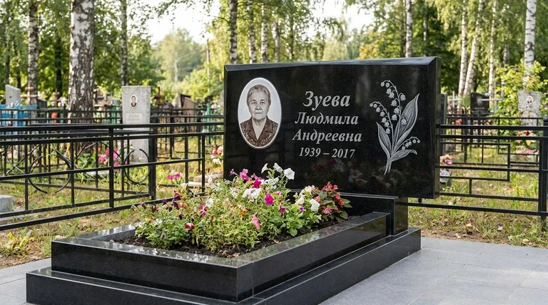Памятник с гравировкой ландышей — выполненная работа «Зуева» в Новокузнецке