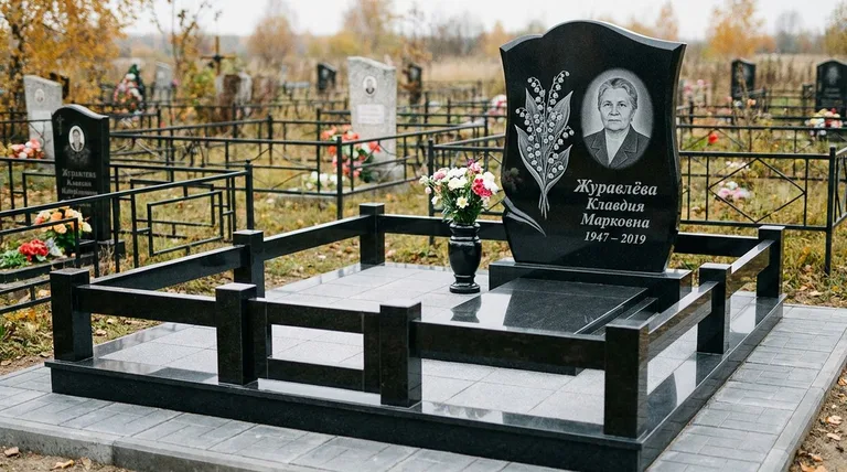 Памятник с гравировкой ландышей — выполненная работа «Журавлёва» в Новокузнецке