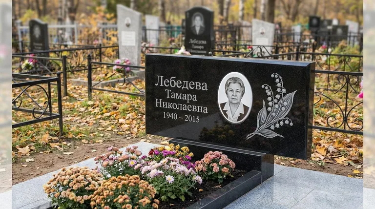 Памятник с гравировкой ландышей — выполненная работа «Лебедева» в Новокузнецке