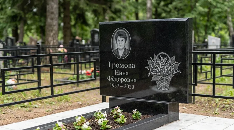 Памятник с гравировкой ландышей — выполненная работа «Громова» в Новокузнецке