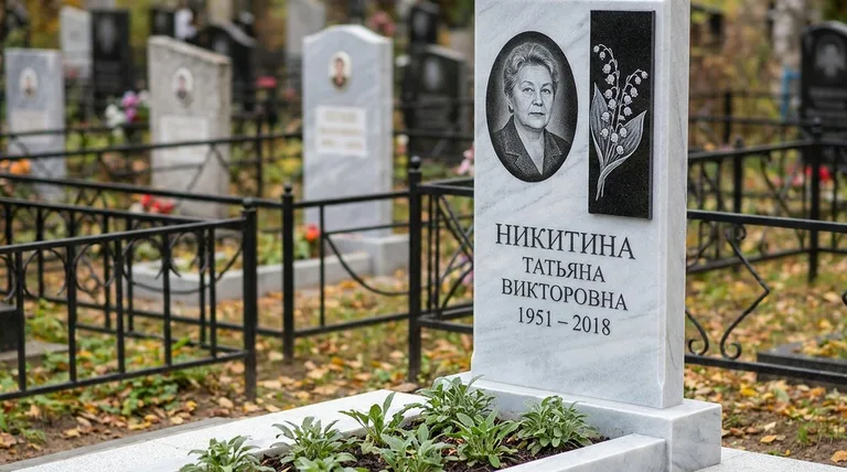 Памятник с гравировкой ландышей — выполненная работа «Никитина» в Новокузнецке