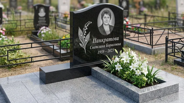 Памятник с гравировкой ландышей — выполненная работа «Панкратова» в Новокузнецке