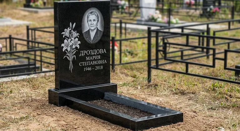 Памятник с гравировкой лилий — выполненная работа «Дроздова» в Новокузнецке