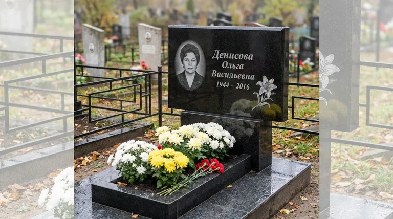 Памятник с гравировкой лилий — выполненная работа «Денисова» в Новокузнецке