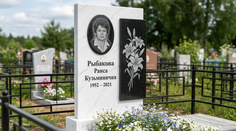 Памятник с гравировкой лилий — выполненная работа «Рыбакова» в Новокузнецке