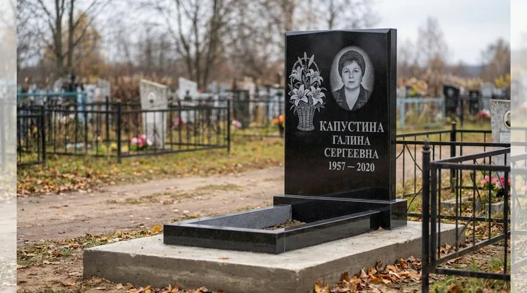 Памятник с гравировкой лилий — выполненная работа «Капустина» в Новокузнецке