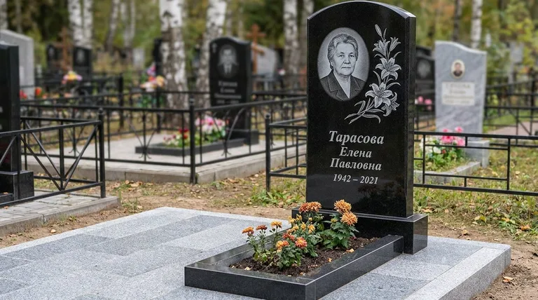 Памятник с гравировкой лилий — выполненная работа «Тарасова» в Новокузнецке