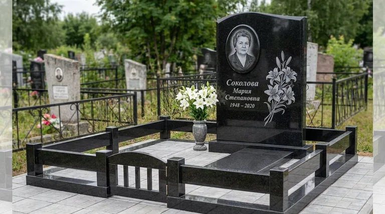 Памятник с гравировкой лилий — выполненная работа «Соколова» в Новокузнецке