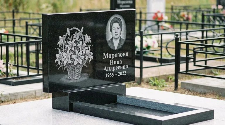 Памятник с гравировкой лилий — выполненная работа «Морозова» в Новокузнецке