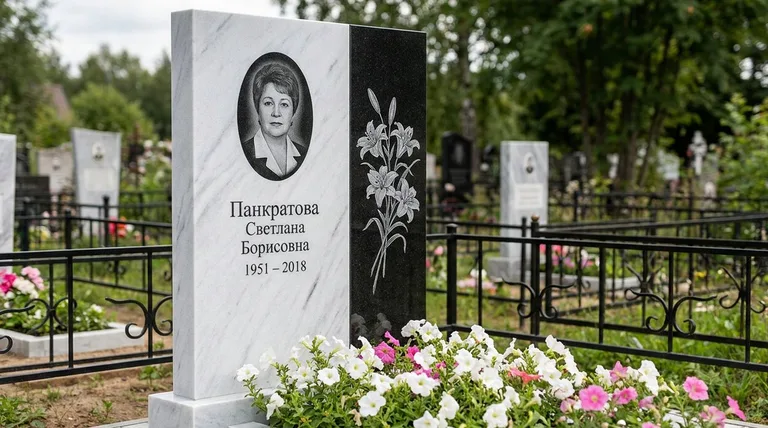 Памятник с гравировкой лилий — выполненная работа «Панкратова» в Новокузнецке