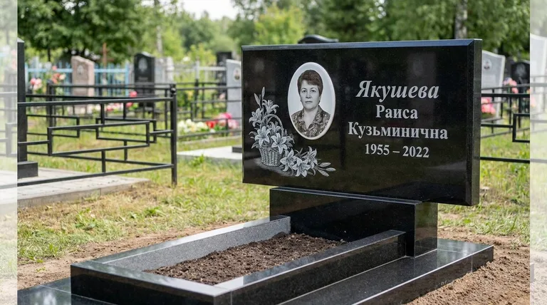 Памятник с гравировкой лилий — выполненная работа «Якушева» в Новокузнецке