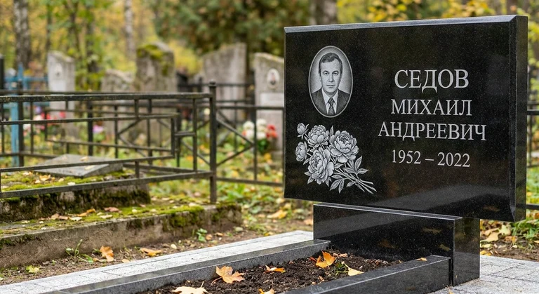 Гравировка пионов на памятник в Новокузнецке — пример работы на граните