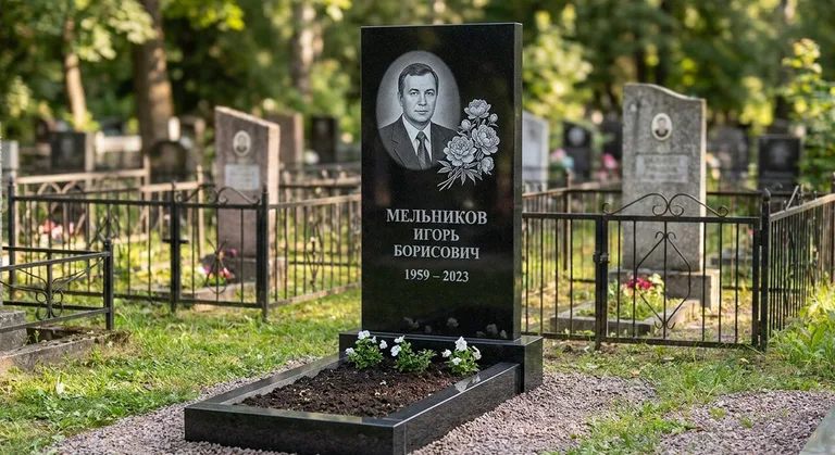 Памятник с гравировкой пионов — выполненная работа «Мельников» в Новокузнецке