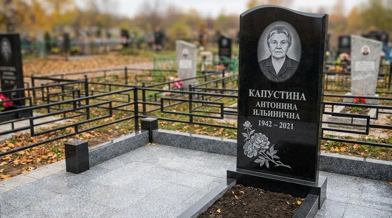 Памятник с гравировкой пионов — выполненная работа «Капустина» в Новокузнецке