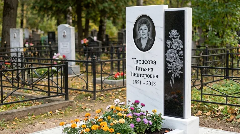 Памятник с гравировкой пионов — выполненная работа «Тарасова» в Новокузнецке