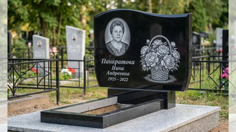 Памятник с гравировкой пионов — выполненная работа «Панкратова» в Новокузнецке