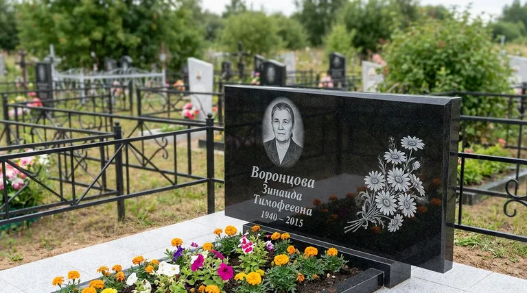 Памятник с гравировкой ромашек — выполненная работа «Воронцова» в Новокузнецке