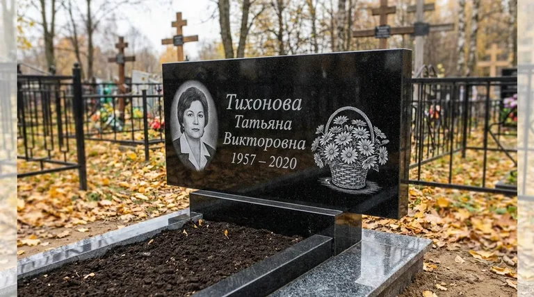 Памятник с гравировкой ромашек — выполненная работа «Тихонова» в Новокузнецке