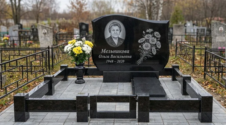 Памятник с гравировкой ромашек — выполненная работа «Мельникова» в Новокузнецке