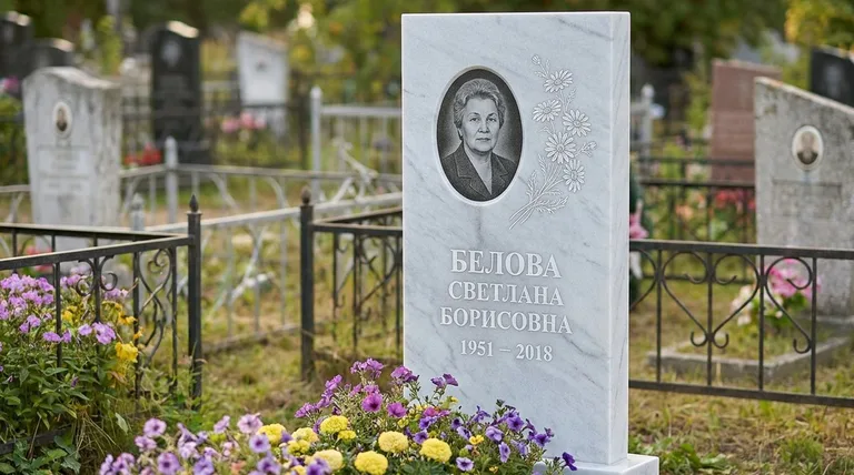 Памятник с гравировкой ромашек — выполненная работа «Белова» в Новокузнецке