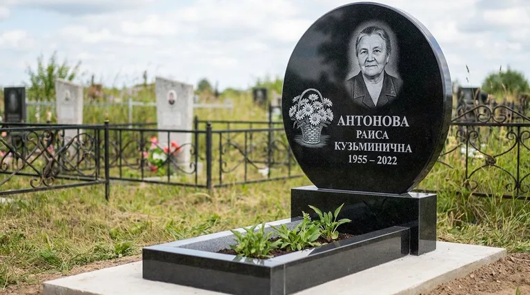 Памятник с гравировкой ромашек — выполненная работа «Антонова» в Новокузнецке