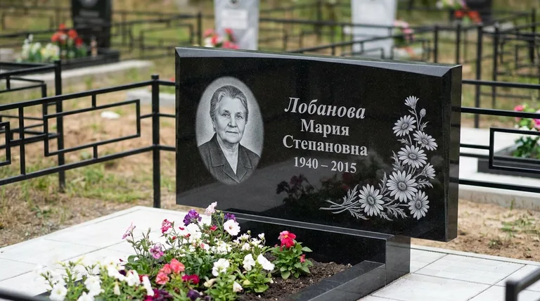 Памятник с гравировкой ромашек — выполненная работа «Лобанова» в Новокузнецке