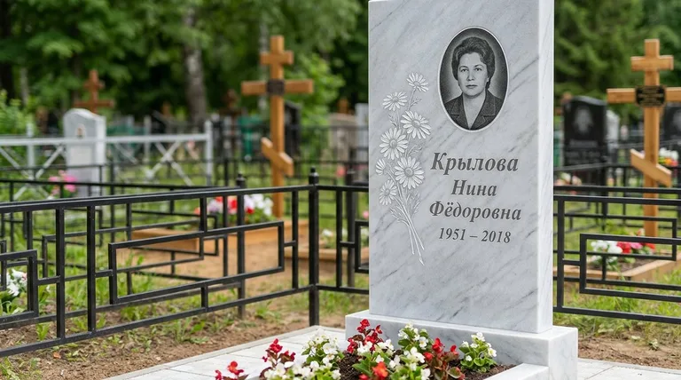 Памятник с гравировкой ромашек — выполненная работа «Крылова» в Новокузнецке