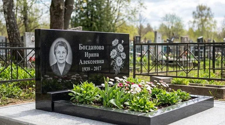 Памятник с гравировкой ромашек — выполненная работа «Богданова» в Новокузнецке