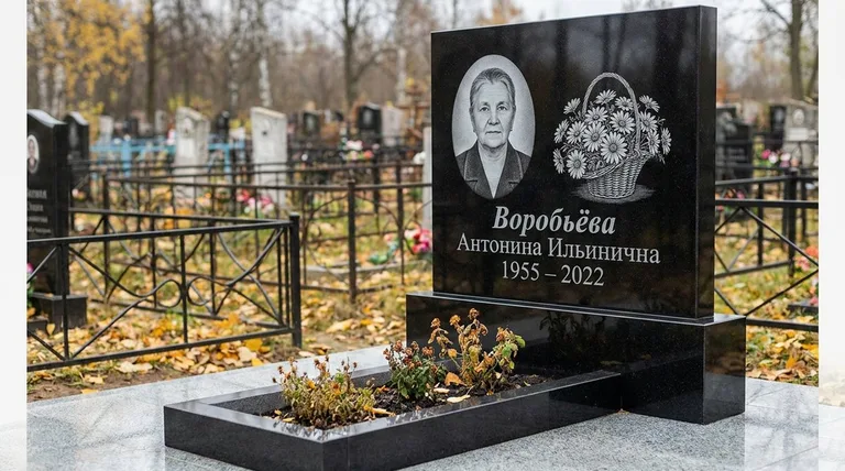 Памятник с гравировкой ромашек — выполненная работа «Воробьёва» в Новокузнецке
