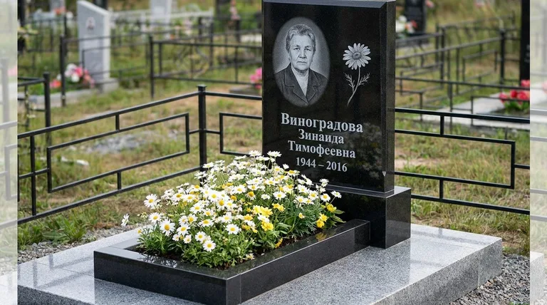 Памятник с гравировкой ромашек — выполненная работа «Виноградова» в Новокузнецке