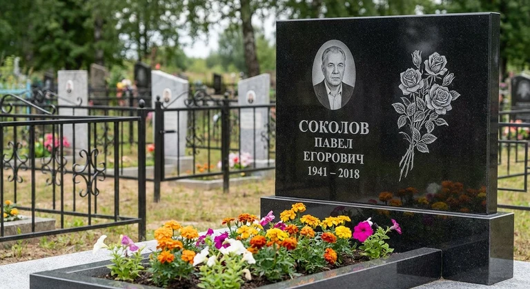 Гравировка роз на памятник в Новокузнецке — пример работы на граните