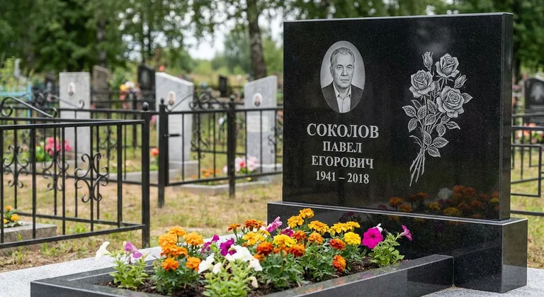 Памятник с гравировкой роз — выполненная работа «Соколов» в Новокузнецке