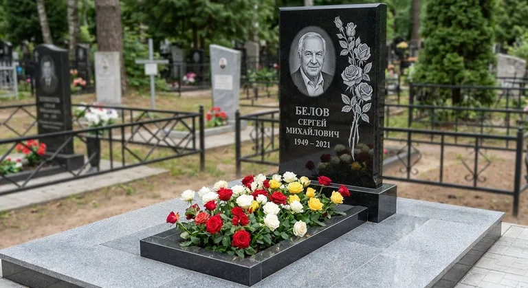 Памятник с гравировкой роз — выполненная работа «Белов» в Новокузнецке