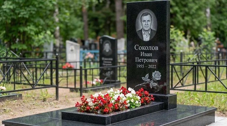 Памятник с гравировкой роз — выполненная работа «Соколов» в Новокузнецке
